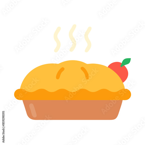 Freshly baked apple pie icon with steam in black