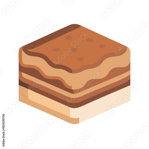 Isometric tiramisu cube with layers on a black backdrop