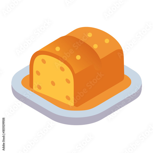 Isometric loaf of cornbread on a plate illustration