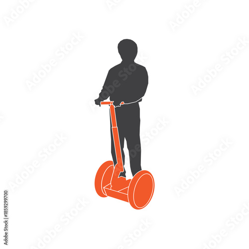 Segway rider silhouette icon for transportation and mobility concepts, flat vector illustration
