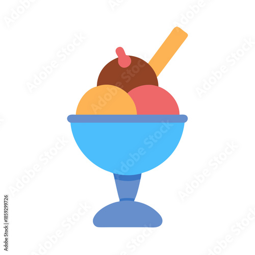 Colorful ice cream sundae with spoon in a glass