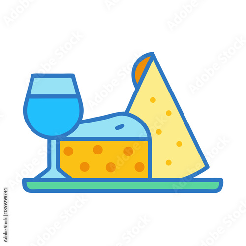 Wine and cheese still life against white background