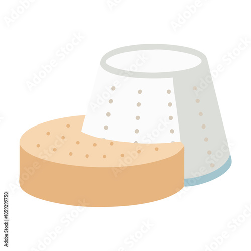Stylized goat cheese and brie wheel on white background