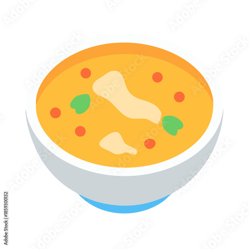 Bowl of delicious soup with garnish on white background
