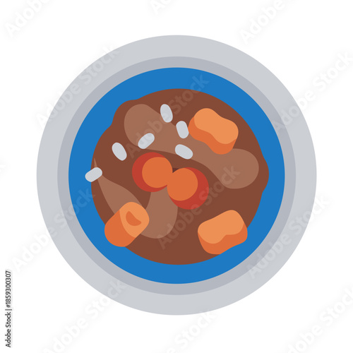 Overhead flat illustration of stew or soup in bowl