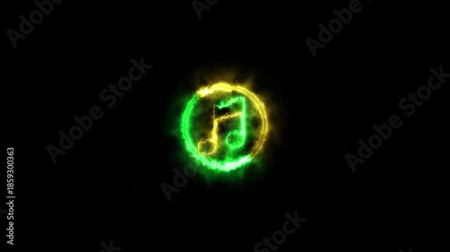 Neon fire music sign animation. Music ban audio icon animation. 4k video