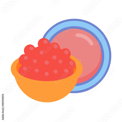 Flat design of caviar bowl and plate illustration
