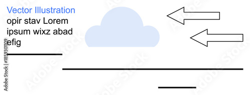 Weather forecast, data transfer, cloud computing, direction flow, design elements, vector art. Blue cloud with two arrows pointing outward. Data transfer and cloud computing concept