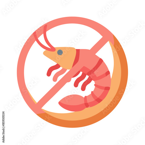 Shrimp allergy prohibition sign, food safety guidelines, allergen warning