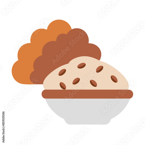 Rice bowl with seeds and garnish flat illustration