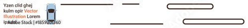 Transportation design, road safety, traffic control, mobility visualization, driving direction, minimalism. A car moves along outlined lanes and paths. Transportation design and road safety concept