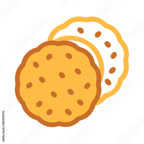 Two round butter cookies on a plain white background