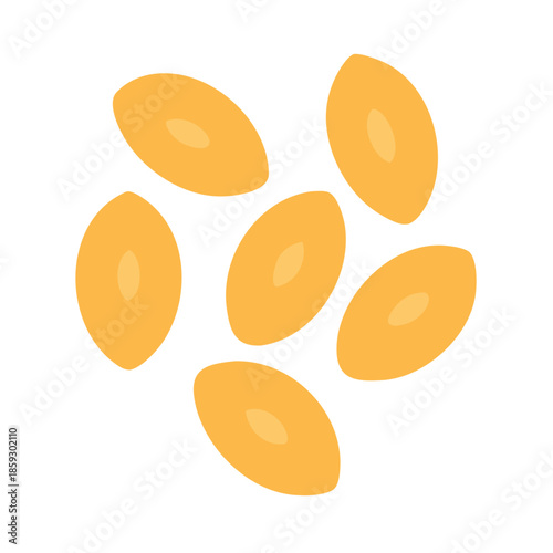 Scattered group of golden flax seeds against white background