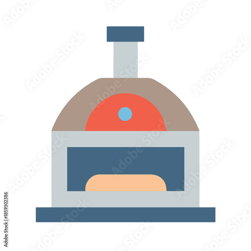 Simplified flat icon illustration of a pizza oven