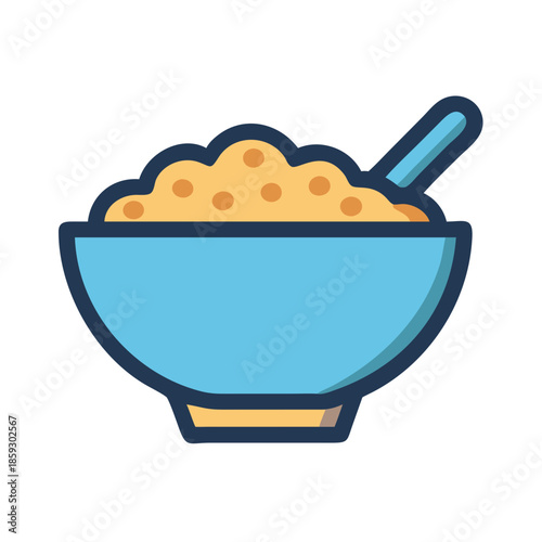 Icon of cereal or porridge in bowl with spoon