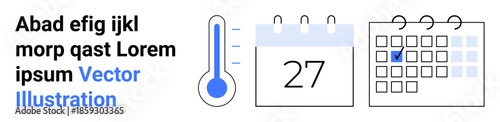 Temperature tracking, appointment setting, scheduling, event planning, climate awareness, personal organization. Thermometer beside calendar icons marking specific dates. Temperature tracking