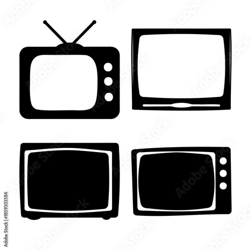 Retro television icons set with vintage design elements vector Vector