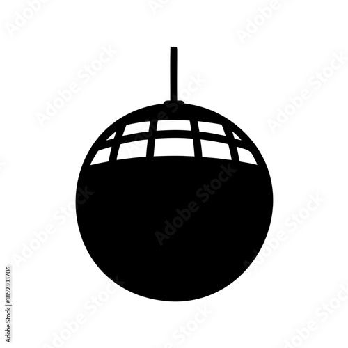 Black and white disco ball silhouette, a symbol of dance parties.