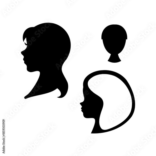 Silhouettes of Different Woman Hairstyles on a White Background Depicted in Black