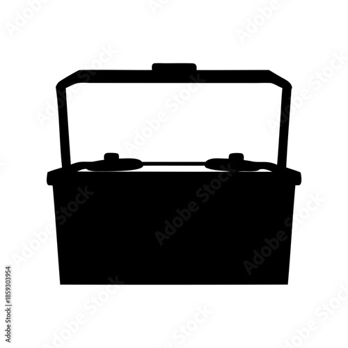 Silhouette illustration of an open vintage ice chest cooler with details