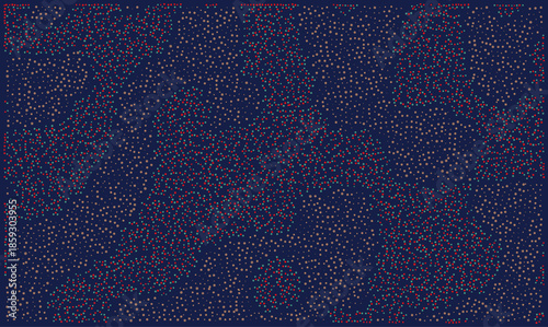 Abstract vector texture with multicolored scattered dots on dark blue background. Chaotic particles pattern for big data visualization, technology design or scientific wallpaper.