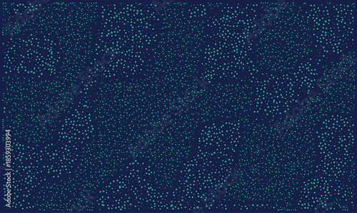 Abstract technology vector background with scattered teal green dots on dark blue. Digital data stream concept or night sky texture. Random chaotic particle pattern for science design.