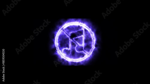 Neon fire music prohibition sign animation. Music prohibition sign, audio icon animation. 4k video