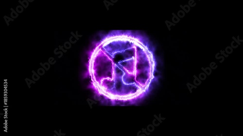 Neon fire music prohibition sign animation. Music prohibition sign, audio icon animation. 4k video