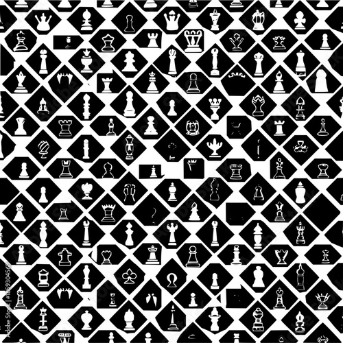 Chess pieces pattern background chess game strategy board game chess player black and white chess tournament art 100