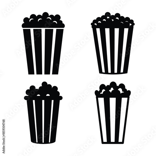 Popcorn bucket icons for cinema, movie night, entertainment snacks Vector