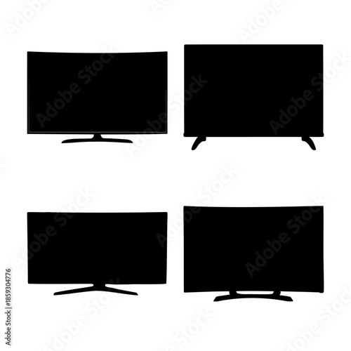 Modern television screen monitor display silhouettes set on white Vector