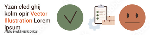 Business processes, task completion, decision making, productivity, logistics, workflow. Tick mark, checklist boxes and neutral face elements. Task completion and decision making focus