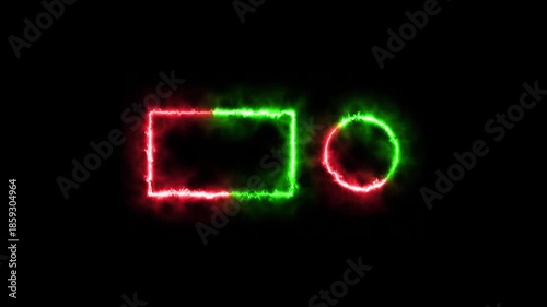 Neon square and circle icon animation, beautiful abstract neon circle loading icon fire animation. 4k video.