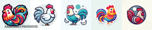 rooster zodiac sticker vector. Vector, minimalist, illustration, icon set.