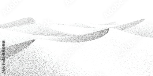 A minimalist artistic representation of desert sand dunes created using a stippling technique in black and white