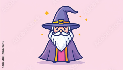 Cartoon Wizard with Pointed Hat and Cape Casting Magic Spells.