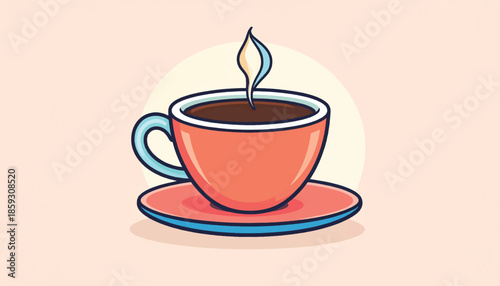 Illustration of a Cup of Coffee with Steam on a Saucer.