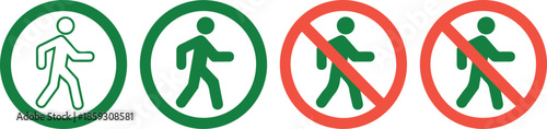 Set of human silhouette icons, walking, running, approved, rejected