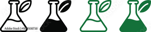 Four variations of flask with leaf representing organic chemistry