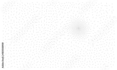 An intricate abstract vector illustration depicting scattered data points and a concentrated swirling network pattern, symbolizing digital information flow, technology, and interconnected systems.