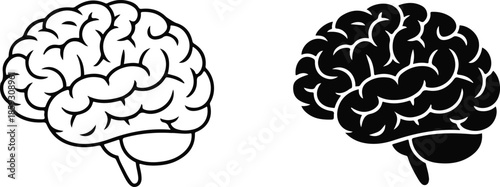 Brain anatomy outline and silhouette simple vector graphics set