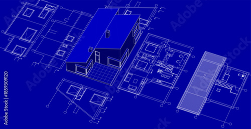 house architecture plan 3d illustration	