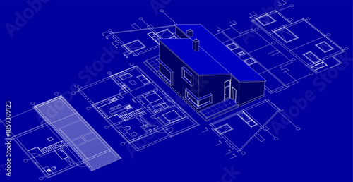 house architecture plan 3d illustration	