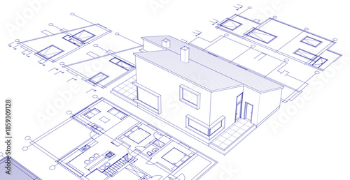 house architecture plan 3d illustration	