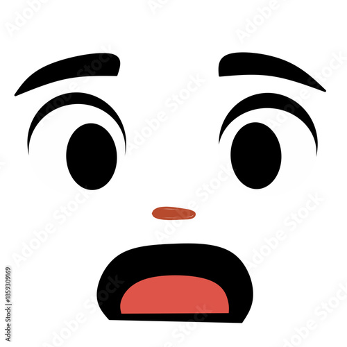 Vector illustration of a funny sad face cartoon character with a black line art design featuring expressive eyes and mouth as a symbolic emotion icon