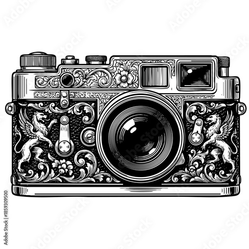 Retro Camera Engraving Vector