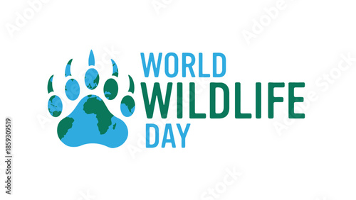 World Wildlife Day Graphic Featuring a Large Paw Print with Global Map Texture