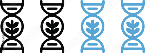 Genetic modification of plants dna black and blue line icon set isolated vector