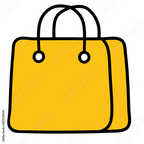 Vector illustration of a yellow paper shopping bag icon with a handle for retail business, fashion store sale, and gift package design isolated on a white background