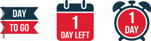 Countdown graphics showing one day left for events or deadlines notice